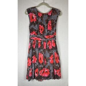 BODEN Selina Floral Dress Size 6 R Viscose Satin Gray Pink Fit Flare Sleeveless